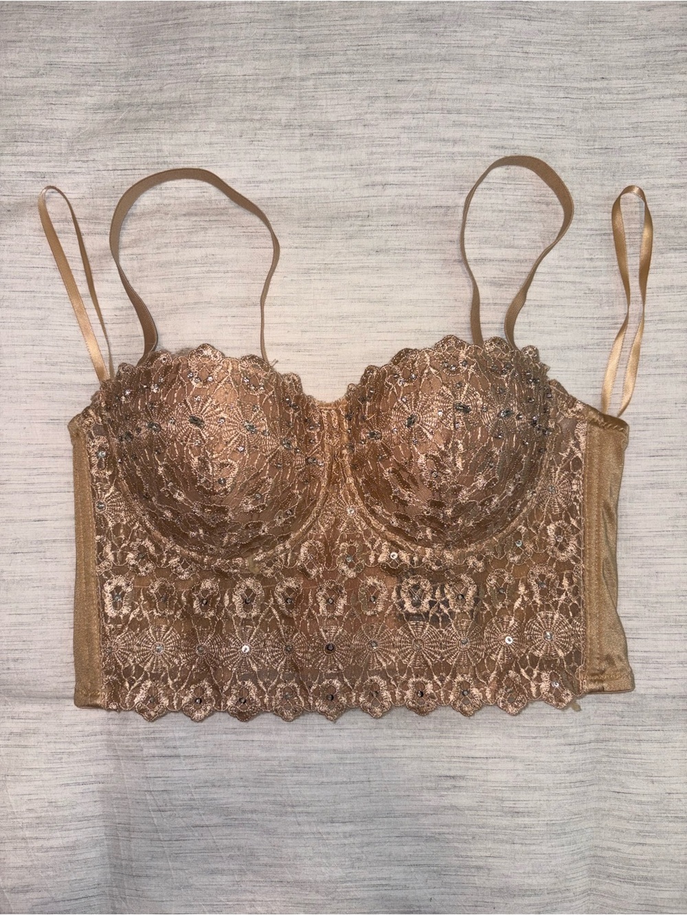 Women's Lace Longline Bra Crop Top - Champagne